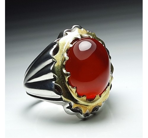 انگشتر نقره مردانه بازرگانی میلادی مدل رکاب دستساز عقیق سرخ کد AM_4368